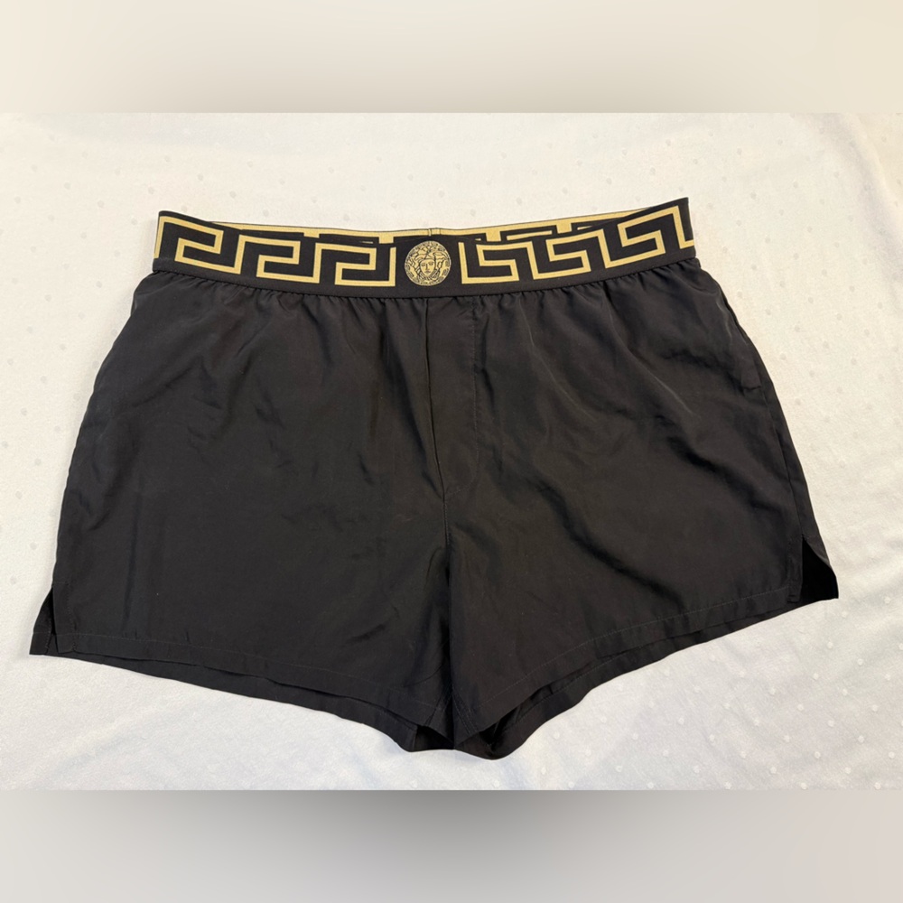 Versace Black and Gold Patterned Swimwear